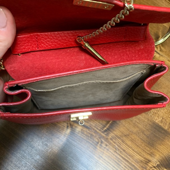 Real Leather Bright Red and Gold Chain Crossbody - Picture 3 of 4